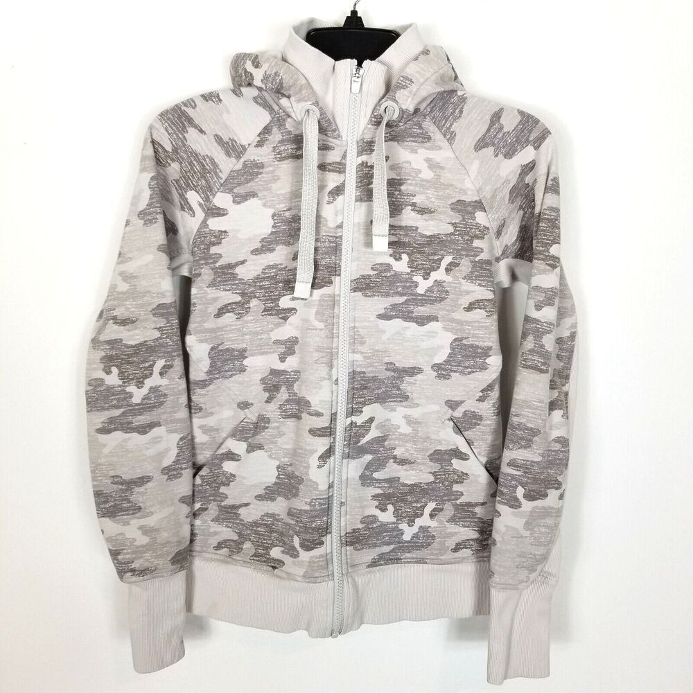 ATHLETA Triumph Hoodie Jacket Women XS Camouflage Full Zip Pockets Long Sleeve